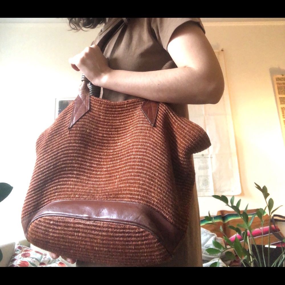 Vintage Raffia and Leather Italian shoulde…